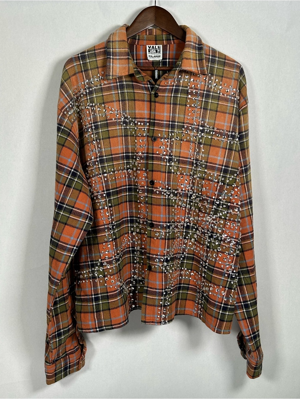 Vale Forever Pumpkin Patch Flannel Orange XXL Rhinestone Spider Web